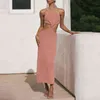 Hiriginien Sexy vakantie outfits gebreide halter maxi jurken voor vrouwen 2021 elegante jurk sets vakantie strand sundresses y220401