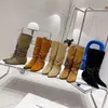 Designer Boots Autumn Winter Desert Women Boot Cowboy Fahsion Martin Boots Cashmere Bears 5color Medal Heavy Duty Soles Pointed Shoes