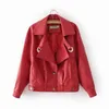 2021 Fashion Women Elegant Zipper Faux Leather Biker Jacket i Red Black Slim Ladies Coat Casual Brand Motorcykel läderrock L220728