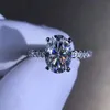 Ringos de cluster sólidos 100% 925 Diamante simulado de prata esterlina para mulheres Solitaire simples anel de pedra oval de pedras preciosas Jóias