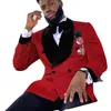 Glitter Red Sequins Mens Passar Groom Bröllop Tuxedos Slim Fit Double Breasted Blazer Man Formell Business Prom Dress 2 Pieces Traje de Hombre Male Tuxedo Suit