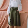 Skirts 2022 Autumn Spring Women A-Line Skirt Japanese High Waist Bow Girls Casual Solid Knee-Length Cotton Flare