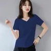 DIY Women's V-Neck T-shirts Partihandel Svart Vit Ladies Solid Color Top Tees OEM Blank T-shirt med egen logotyp Grafisk design anpassad hfcmt073