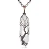 Fil de cuivre fait à la main enveloppé arbre de vie collier naturel Reiki guérison cristal pilier pendentif pierres précieuses collier bijoux