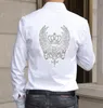 Camicie eleganti da uomo Camicia in bianco e nero da uomo Elegante 2022 Camicetta a maniche lunghe Traspirante Strass Marca Streetwear M-4XL