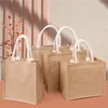 Natural Burlap Tote Bags Reusable Jute Bag Shopping Handbag with Handles for Bridesmaid Wedding