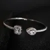 New Green Rose Silver Light Luxury Micro Pave Zircon Cuff Bangle