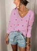 Fitshinling col en V broderie coeur pull femmes pull tricots Style coréen Kawaii pull hiver décontracté chandails hauts vente