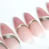 24Pcs/Box Almond Round Wavy Press On Nails Detachable Stiletto Fake Nails Full Cover French Ballerina False Nail Tips