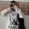 QWEEK Harajuku Gothic Angle Drukuj Koszulka Damska Streetwear Z Długim Rękawem Czarne Topy Alt Odzież Pastelowy Mall Goth Trendy 220321