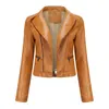 Veste en cuir Vintage femme 2022 courte Moto Biker veste à glissière printemps automne veste de Moto noir marron manteau violet café L220728