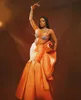 2022 Plus Size Arabic Aso Ebi Orange Mermaid Sexy Prom Dresses Pärled Satin Evening Formal Party Second Reception Birthday Engagement Gowns Dress ZJ207