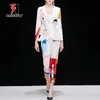 Women's Two Piece Pants Women's Designer High Quality Runway White Two-piece Suit One Button Jacket Blazers Feet Abstract Art Dyeing