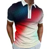 Summer Mens T-Shirts New Fashion Striped Contrast Color Men's Short Sleeve Shirt Lapel Zipper Design Street Casual T-Shirt