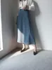 Jupe Femme Style coréen a-ligne Satin bleu noir taille haute longueur cheville Femme Jupes Mujer Faldas Femme Jupes Saias Mulher 220317