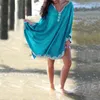 Robes décontractées Noir Bohème Brodé Poignet Manches Tunique D'été Robe De Plage Femme Beachwear Batwing Sexy Mini Pareos N668Casual