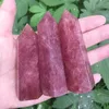 Decorative Objects & Figurines Natural Strawberry Quartz Crystal Point Wand Tower Obelisk Flat Bottom Healing GemstoneDecorative