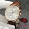 ساعة جديدة Rose Golden Case Chronograph Sports Battery Power Limited Watch Dial Brown Quartz Professional Wristwatch قابلة للطي قفل المشبك