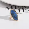 Altın oval turkuaz lapis lazuli mavi doğal taş halkalar moda iç çap 1.7 cm altın renkli bant takılar kadınlar için