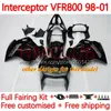 Bodywork For HONDA Interceptor VFR800R VFR 800RR 800 CC RR 98-01 Bodys 122No.37 VFR800RR 800CC VFR800 98 99 00 01 VFR-800 RR 1998 1999 2000 2001 Fairing Kit grey red