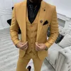 2022 Klas Siyah Düğün Smokin Damat Giyim Mens Suits İnce Fit Zirve Yoklu Balo Bestman Groomsmen Blazer Tasarımlar 3 Parça Set Ceket Yelek ve Pantolon Özel Made