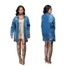 Kurtki damskie Casual Streetwear Blue Emwear Długie stylowe damskie płaszcze dżinsowe dżinsowe dżinsy kurtka mody kurtka Kobieta luźna