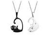 Schwarz weiß süße Katzenpaar Halsketten Edelstahl Katze bringen Glück Herz Herz Anhänger Halskette für beste Freunde Geschenk Schmuck GC1376