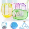 Laundry Products Mesh Fabric Foldable Pop Up Dirty Clothes Washing Laundry Basket Hamper Bag Bin Hamper-Storage bags