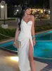 FSDA Hollow Out Women Midi Beach Dress White One Shoulder Sleeveless Summer Y2K Sexy Dresses Bodycon Party Niglub 220601