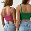 Nadafair Sexy Crop Top Femmes Low Cut Basic Mini Camis Tenues Blanc Hors Épaule D'été Casual Vert Tricoté Débardeur Y2K 220407