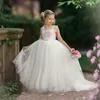 Fantastisk Boho Beach Flower Girl Dresses For Wedding Spaghetti Straps Bohemian Toddler Pageant Gowns Tulle 3D Appliced ​​Kids Birthday First Communion Dress