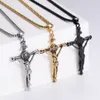 Mens HipHop Croce Gesù Collane con ciondolo Personalità Cool Portagioielli Catene a maglie Punk Street Dance Forniture Accessori Acciaio inossidabile 316L Oro Nero Argento