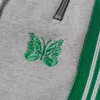 Grey Green Singles Needle Pants Men Women Best Quality Striped Embroidery Butterfly Needles Track Pants Awge Pants T220721