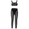 Women's Two Piece Pants Solid Sleeveless Vest Fitness Sheer Mesh Set Women Crop Top Leggings Sweatpants Outfit Yoga Tracksuit Streewear Suit