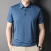 Erkek Polos Stripe Business Shirt Erkek Yaz Buz Ice İpek İnce T Saf Renk Boş Zaman Kısa Kol Üstleri Gündelik Erkek Giyim Men '