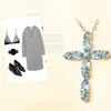Mode 18k croix pendentif collier pour femmes couleur or cubique zircone bleu cristal pierre colliers pendentifs bijoux de mariage
