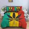 Psychedelic Weed Leaves Bettwäsche-Set, Einzelbett, Doppelbett, Queen-Size-Bett, Marihuana-Bettbezug mit Kissenbezug, 2/3-teilige Steppdecke