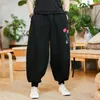 Men's Pants Autumn Men Harem Elastic Waist Flower Embroidery Male Trousers Chinese Style Cotton Linen Loose Jogger Large SizeMen's