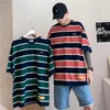 Men's T-Shirts Brief Hip Hop Fashion Striped Men T-Shirt High Quality Funny Casual Clothes O-Neck Hong Kong Style Harajuku Pullover Streetwe