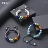 Brins de perles 8mm Perle Chakra Bracelet 7 Chakras Cristaux de Guérison Yoga Pierre Double Couche Rangée Perles Bracelets Pour Femmes Hommes Cadeau Fawn22