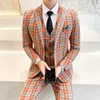 Fashion Boutique Plaid Mens Pak 3 stuks Slim Fit Wedding Party Tuxedos Damier Checeren Groomsmens Wear