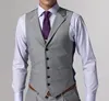 Brand New Light Grey Hommes Robe de mariée Notch Lapel Slim Fit Groom Tuxedos Populaire Dîner / Robe Darty 3 Pièce Costume Veste Pantalon Cravate Gilet 060