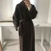 Women's Wool & Blends Women Elegant Long Coat With Belt Solid Color Sleeve Chic Outerwear Ladies Overcoat Autumn Winter