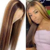 Human Hair wigs 16Inch 150%Density Brown Long Straight Glueless Lace Front Wigs For Black Women Daily Wear Wig