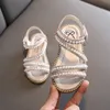 Summer Girls Shoes Bead Mary S Flats Fling Princess Baby Dance Kids Sandals Wedding Pink D238 220527