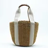 Ladies Portable Basket Handbag Straw Woody Tote Barrel Purse Designers Fashion Woven Leather Bucket Bags Outdoor Travel Beach Bags3221017