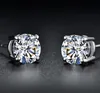 925 silver inlaid lab diamond Stud four claw Earrings female Plated 18K Gold 2 carats