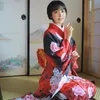 Vestuário étnico japonês Mulheres Tradicional Formal Vibração Manga Sakura Kimono Posicionamento Impressão Fato de Flower Splicing