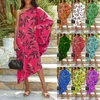 Casual Dresses Women Boho One Shoulder Maxi Dress Long Bat Sleeve Oregelbundet hem Floral Print Elegant Holiday Party Robe S-xxlcasual