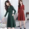 Plus Size Autumn Winter New Black Midi Dresses Women Elegant Korean BodyCon Vneck Dress Party Long Sleeve Runway Vestidos 201008